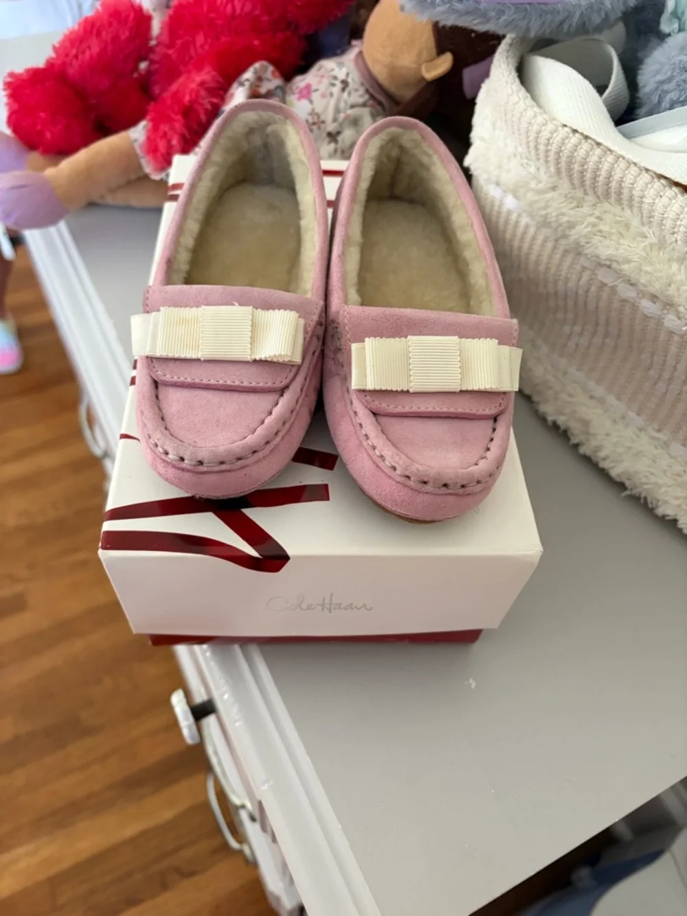Cole Haan Pink Suede Loafer with Bow Detail